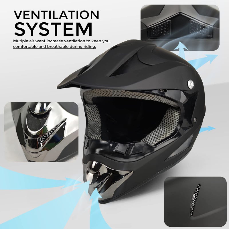 SanQing Motocross Helmet,Youth & Adult ATV Dirt Bike Motorcycle Helmet, Kids BMX 4-Wheeler Off-Road Mountain Bike,DOT Certified,W/Gloves Goggles Mask 4-Piece Set (Black, L) - Image 4